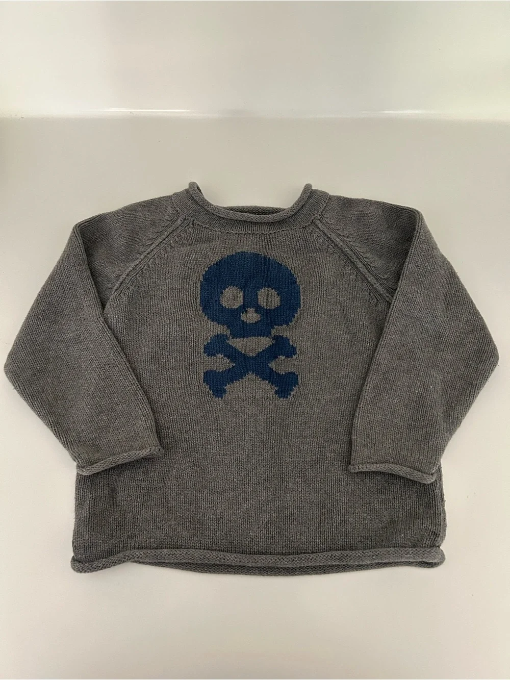 babyGAP Gray Knit Toddler Sweater with Navy Skull Accent - Size 3T